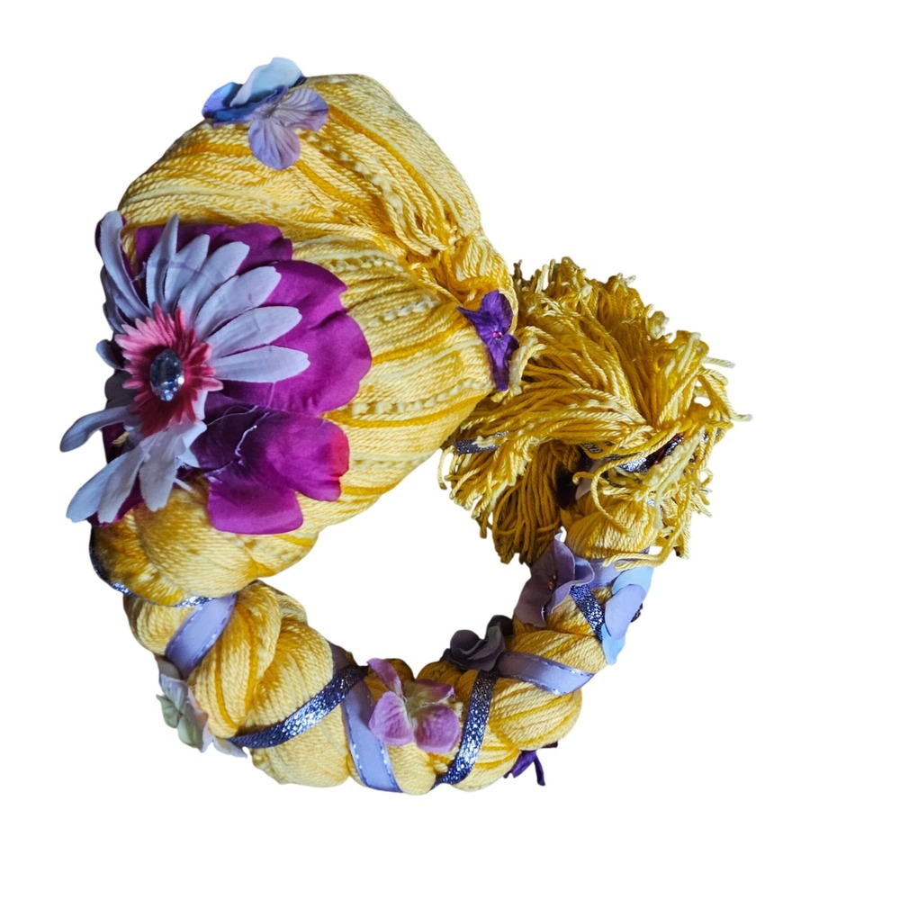 Rapunzel Braided Yarn Wig Handmade Kids Disney Princess Costume Flowers‎ Yellow